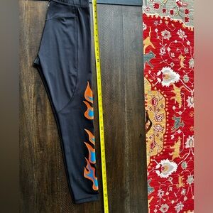 Black Leggings with Orange & Blue Flame Graphic